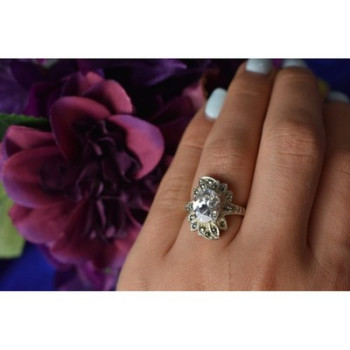 925 Sterling Silver CZ & Marcasites Ring Size 6.5