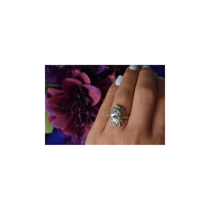 925 Sterling Silver CZ & Marcasites Ring Size 6.5