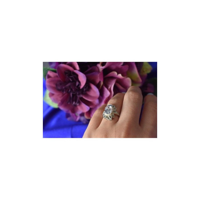 925 Sterling Silver CZ & Marcasites Ring Size 6.5