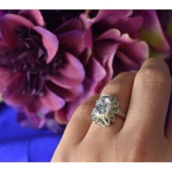 925 Sterling Silver CZ & Marcasites Ring Size 6.5