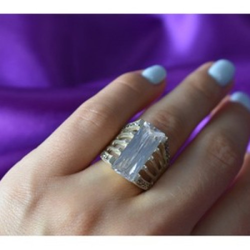 925 Sterling Silver CZ & Marcasites Ring Size 6.5