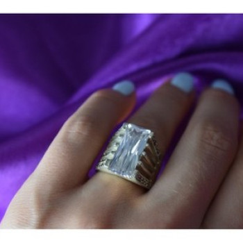 925 Sterling Silver CZ & Marcasites Ring Size 6.5