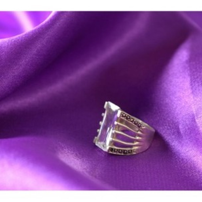 925 Sterling Silver CZ & Marcasites Ring Size 6.5