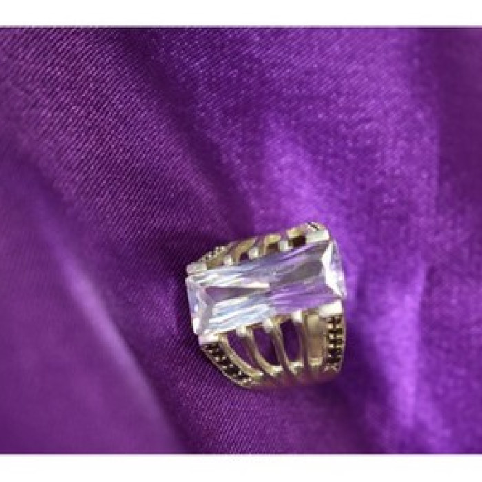 925 Sterling Silver CZ & Marcasites Ring Size 6.5