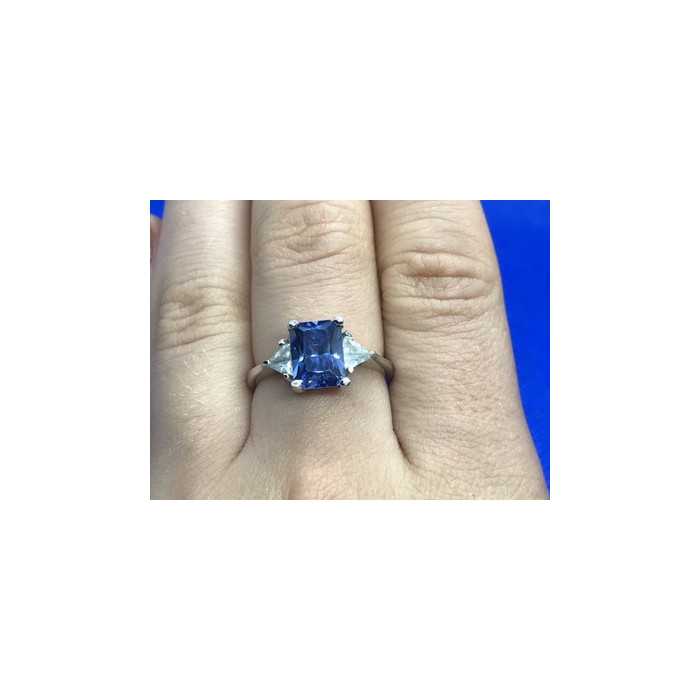 925 Sterling Silver Blue & White CZ Ring Size 7.5