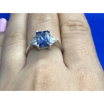 925 Sterling Silver Blue & White CZ Ring Size 7.5