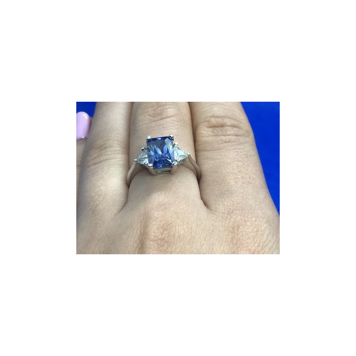 925 Sterling Silver Blue & White CZ Ring Size 7.5