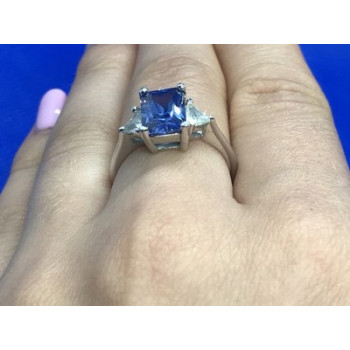 925 Sterling Silver Blue & White CZ Ring Size 7.5