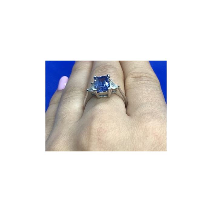925 Sterling Silver Blue & White CZ Ring Size 7.5