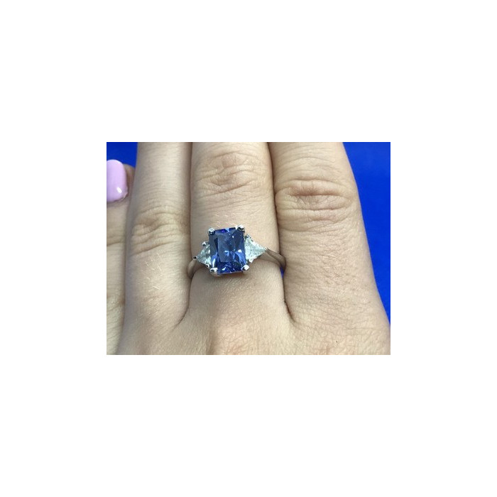 925 Sterling Silver Blue & White CZ Ring Size 7.5