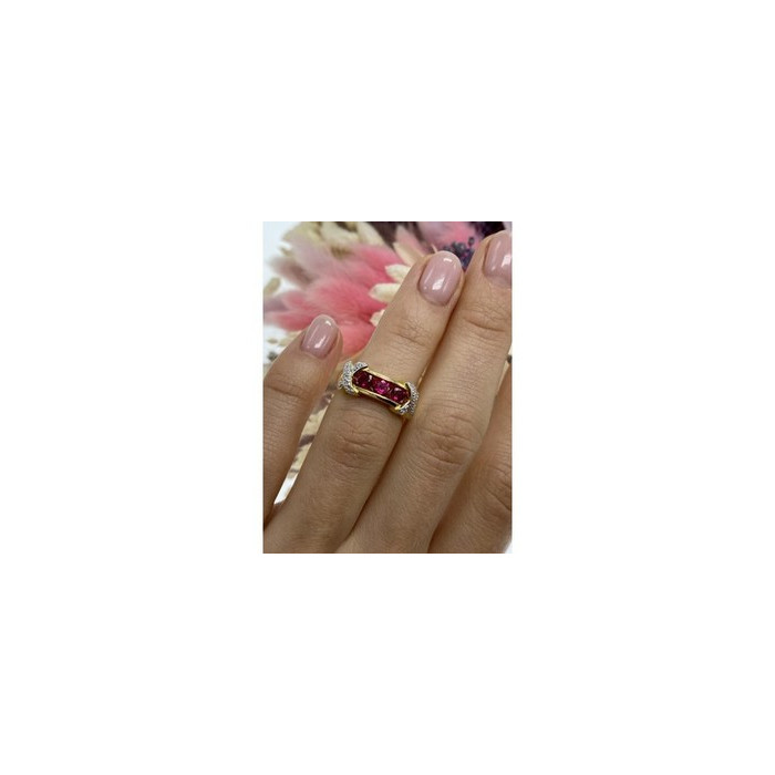 925 Sterling Silver Gold Plated Pink Topaz Ring Size 5