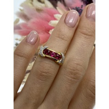 925 Sterling Silver Gold Plated Pink Topaz Ring Size 5