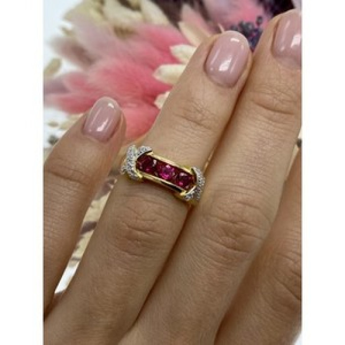 925 Sterling Silver Gold Plated Pink Topaz Ring Size 5