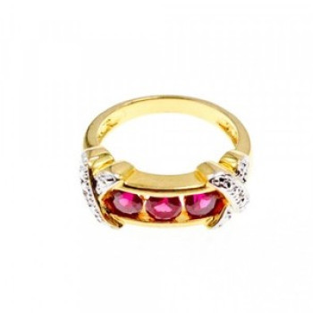 925 Sterling Silver Gold Plated Pink Topaz Ring Size 5