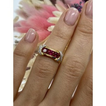 925 Sterling Silver Gold Plated Pink Topaz Ring Size 5