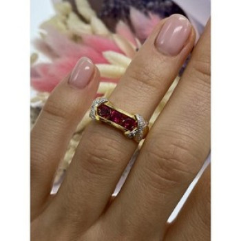 925 Sterling Silver Gold Plated Pink Topaz Ring Size 5