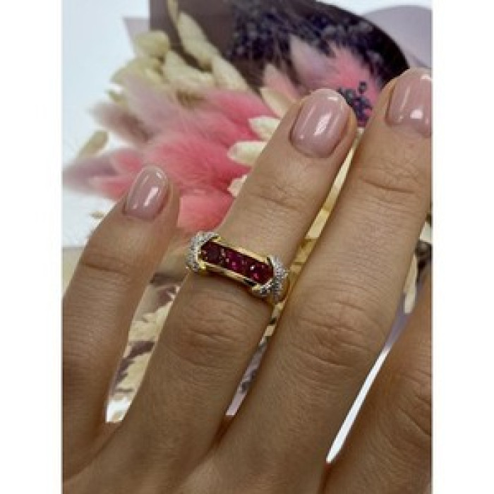 925 Sterling Silver Gold Plated Pink Topaz Ring Size 5