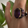 Blackened 925 Sterling Silver With Gilding Amethyst Ring Size 9