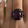Blackened 925 Sterling Silver With Gilding Amethyst Ring Size 9