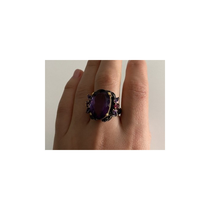 Blackened 925 Sterling Silver With Gilding Amethyst Ring Size 9