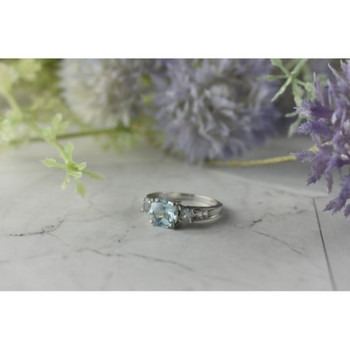 925 Sterling Silver Blue and Colorless Spinel Ring Size 6.5