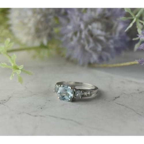 925 Sterling Silver Blue and Colorless Spinel Ring Size 6.5