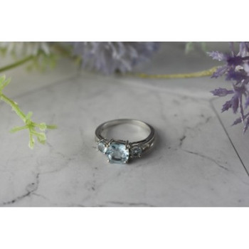 925 Sterling Silver Blue and Colorless Spinel Ring Size 6.5