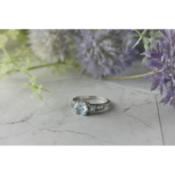 925 Sterling Silver Blue and Colorless Spinel Ring Size 6.5