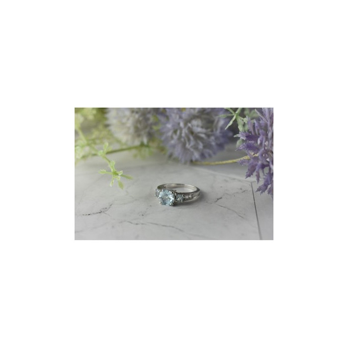 925 Sterling Silver Blue and Colorless Spinel Ring Size 6.5