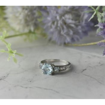 925 Sterling Silver Blue and Colorless Spinel Ring Size 6.5