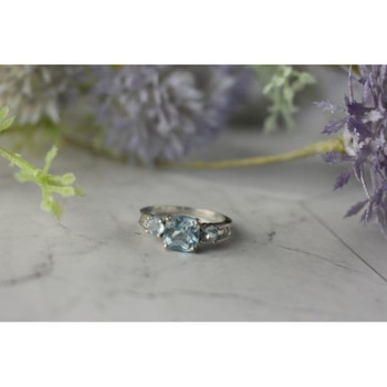 925 Sterling Silver Blue and Colorless Spinel Ring Size 6.5