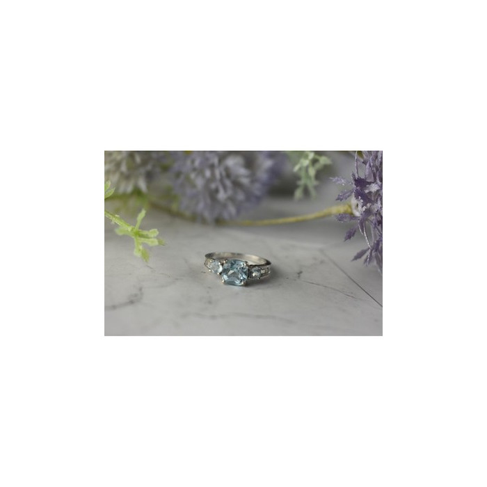 925 Sterling Silver Blue and Colorless Spinel Ring Size 6.5
