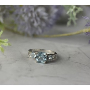 925 Sterling Silver Blue and Colorless Spinel Ring Size 6.5