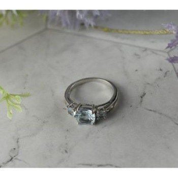 925 Sterling Silver Blue and Colorless Spinel Ring Size 6.5