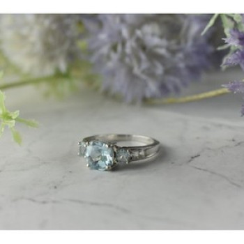 925 Sterling Silver Blue and Colorless Spinel Ring Size 6.5