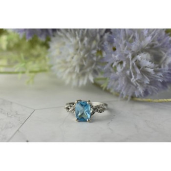 925 Sterling Silver Blue Topaz and Quartz Ring Size 7