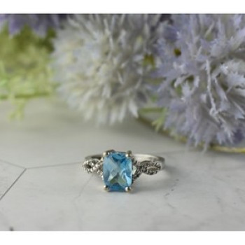 925 Sterling Silver Blue Topaz and Quartz Ring Size 7