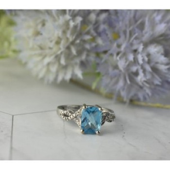 925 Sterling Silver Blue Topaz and Quartz Ring Size 7
