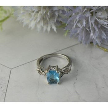 925 Sterling Silver Blue Topaz and Quartz Ring Size 7