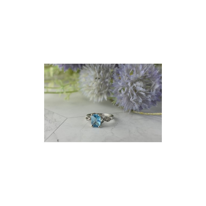 925 Sterling Silver Blue Topaz and Quartz Ring Size 7