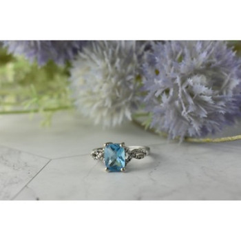 925 Sterling Silver Blue Topaz and Quartz Ring Size 7
