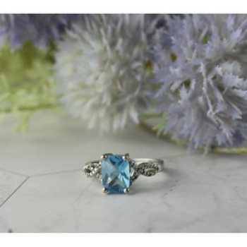 925 Sterling Silver Blue Topaz and Quartz Ring Size 7