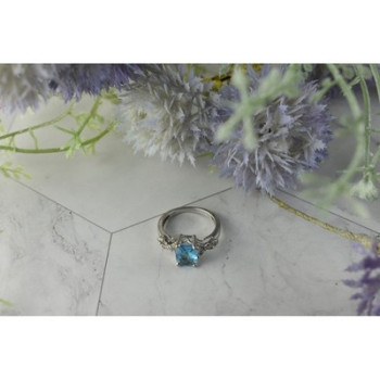 925 Sterling Silver Blue Topaz and Quartz Ring Size 7