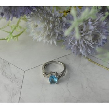 925 Sterling Silver Blue Topaz and Quartz Ring Size 7