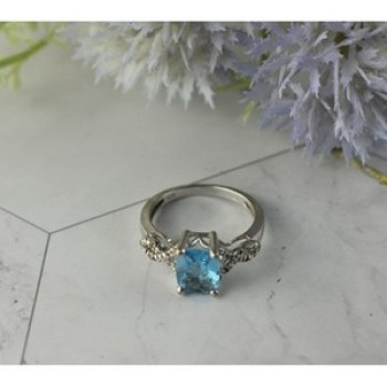 925 Sterling Silver Blue Topaz and Quartz Ring Size 7