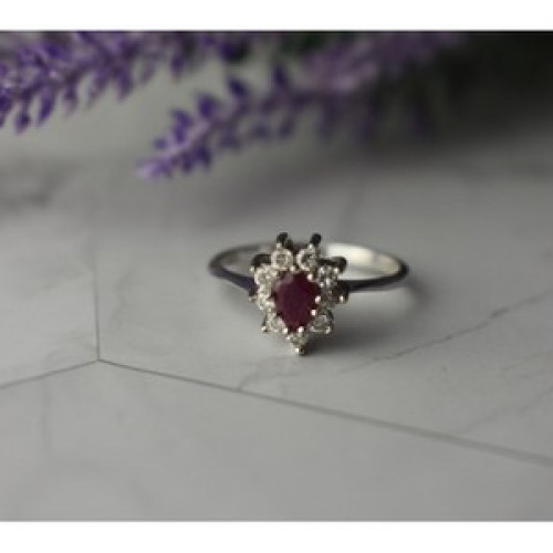 925 Sterling Silver Pink Spinel and CZ Ring Size 8