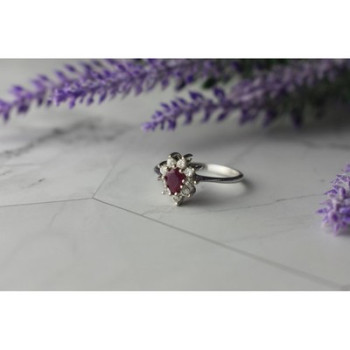 925 Sterling Silver Pink Spinel and CZ Ring Size 8