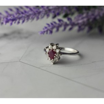 925 Sterling Silver Pink Spinel and CZ Ring Size 8