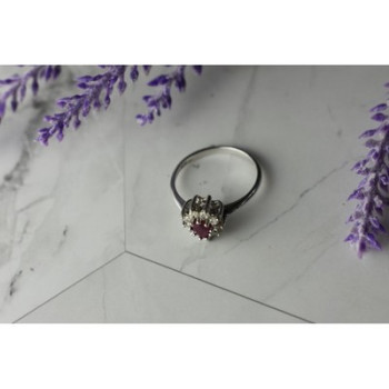 925 Sterling Silver Pink Spinel and CZ Ring Size 8