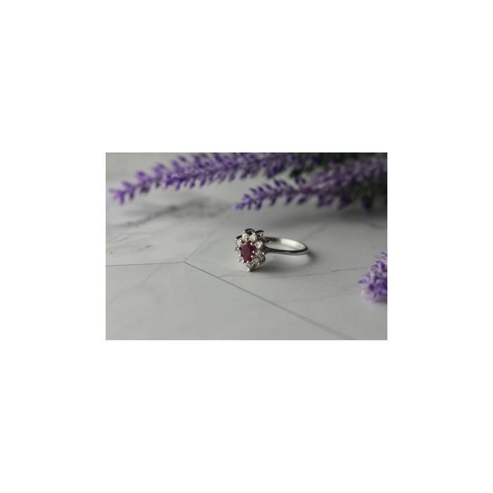 925 Sterling Silver Pink Spinel and CZ Ring Size 8